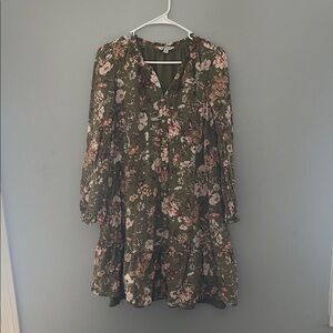 FRYE AND CO. Floral Green Long Sleeve Dress